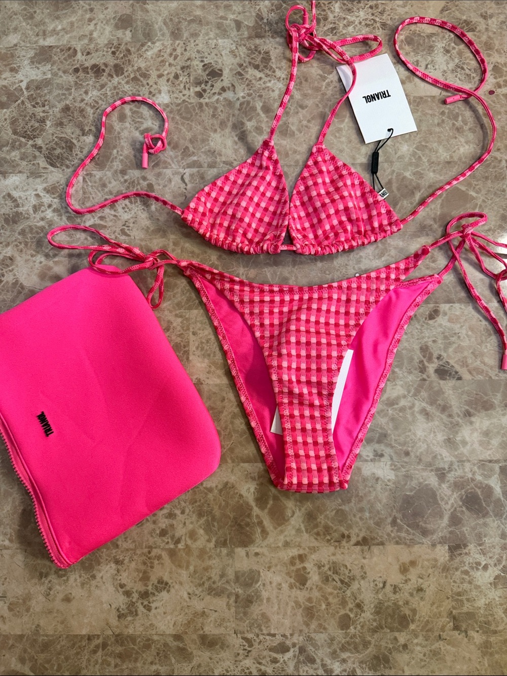 TRIANGL Pink Gingham Triangle Bikini Set